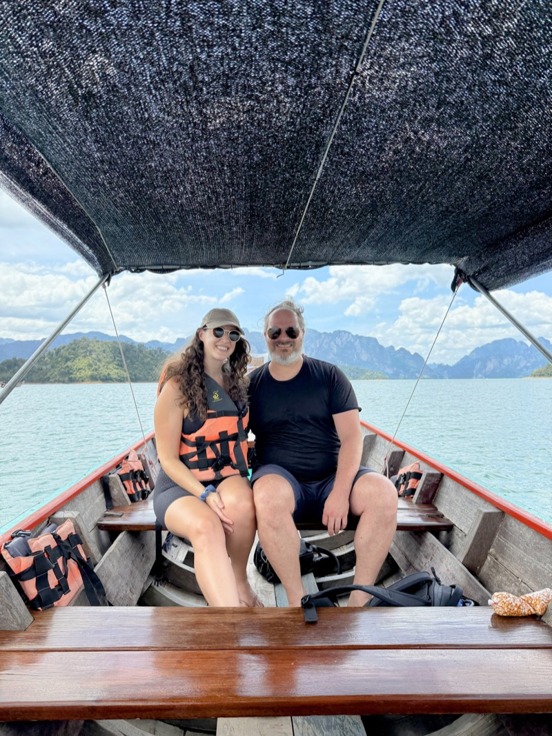 Ali and Gab on a boat in Southeast Asia